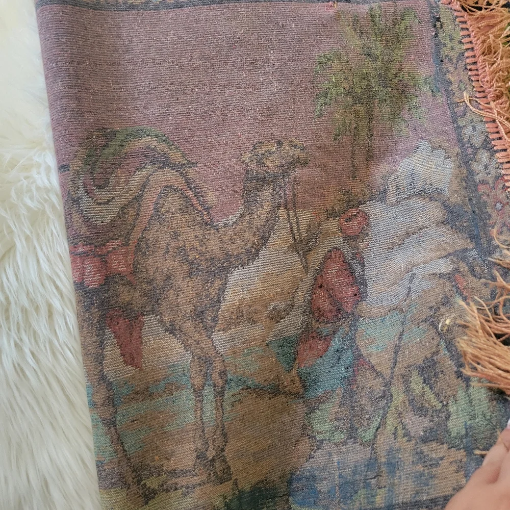 Vintage Tapestry with Camels and Desert Scene
